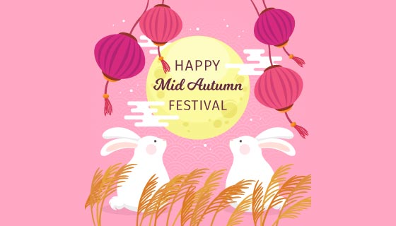 灯笼月亮兔子设计中秋节矢量素材(AI/EPS)