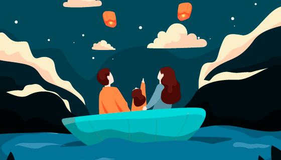 一家人赏月设计中秋节矢量素材(AI/EPS)