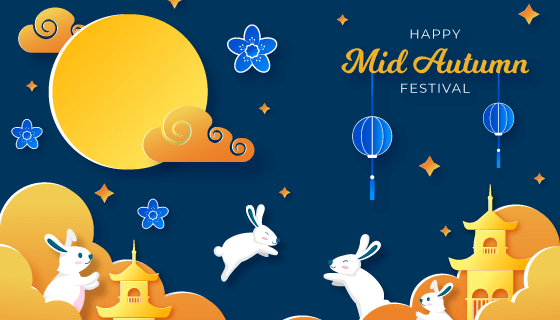 兔子和月亮设计中秋节矢量素材(AI/EPS)