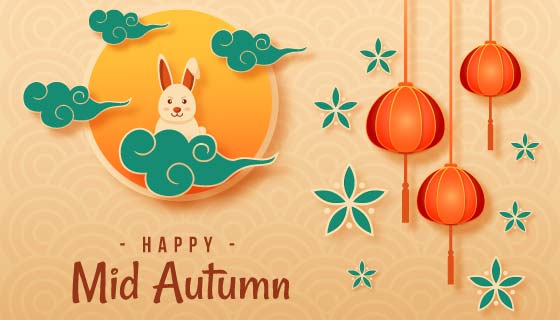 兔子月亮灯笼设计中秋节矢量素材(AI/EPS)