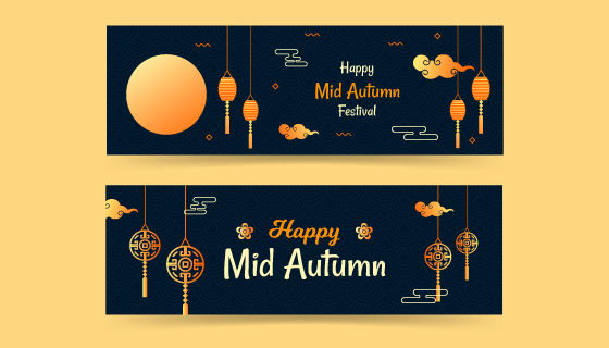 月亮灯笼中国结设计中秋节banner矢量素材(AI/EPS)
