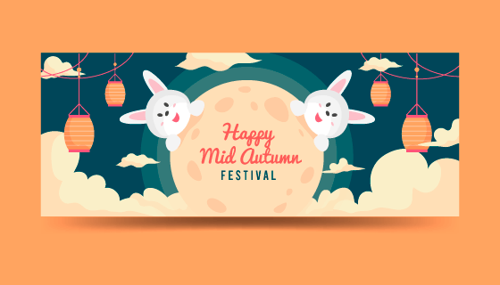 月亮灯笼兔子设计中秋节banner矢量素材(AI/EPS)