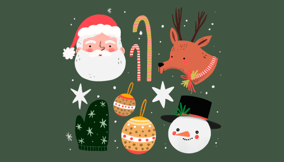 可爱的圣诞节元素矢量素材(AI/EPS/PNG)