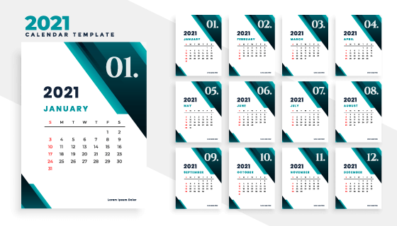 现代商务风格2021年日历矢量素材(EPS)