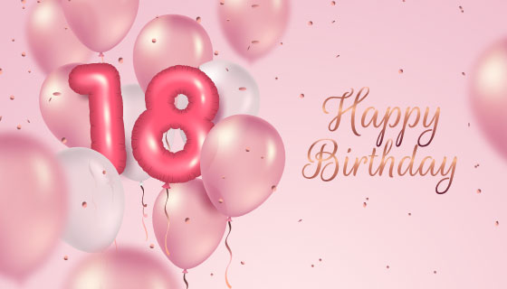 粉色气球设计18岁生日快乐背景矢量素材(AI/EPS)
