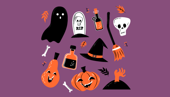 扁平风格万圣节元素矢量素材(AI/EPS/PNG)