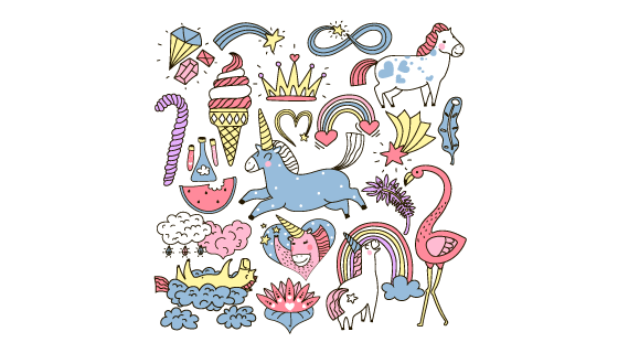 涂鸦风格独角兽元素矢量素材(EPS/PNG)