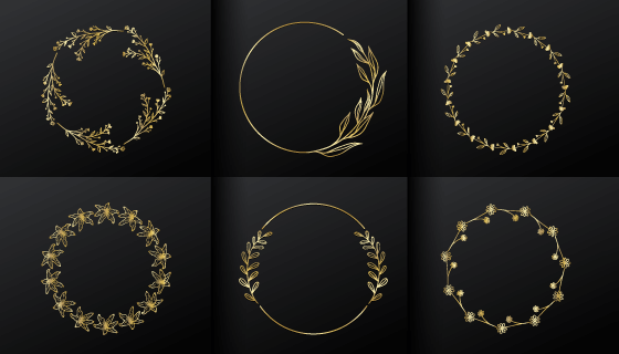 6个金色花饰圆形边框矢量素材(EPS/PNG)
