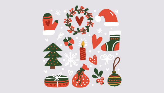 手绘风格圣诞节元素矢量素材(AI/EPS/PNG)