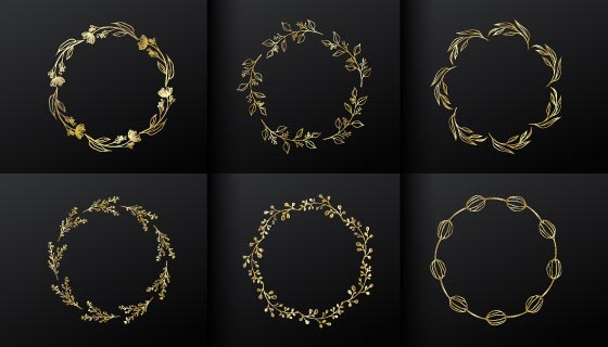 6个金色花饰圆形边框矢量素材(EPS)