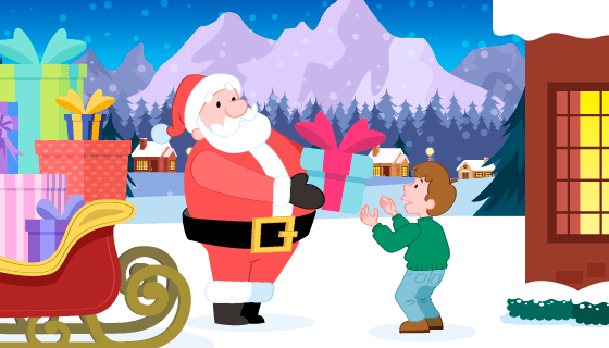 圣诞老人给小朋友送礼物矢量素材(AI/EPS)