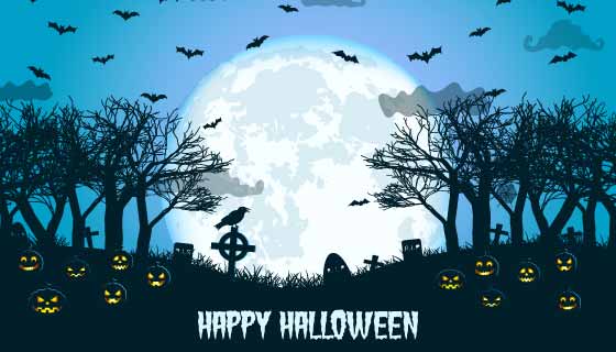 月亮蝙蝠等设计万圣节背景矢量素材(EPS)