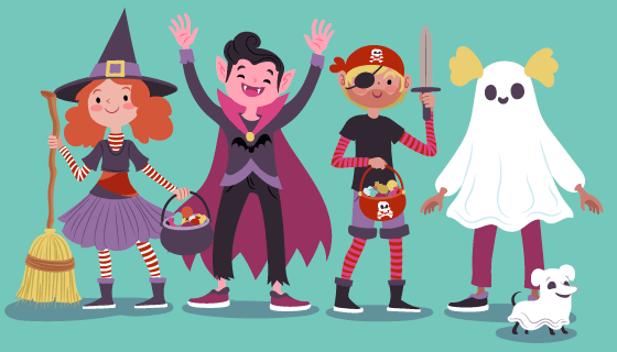 4个万圣节儿童人物矢量素材(AI/EPS/PNG)