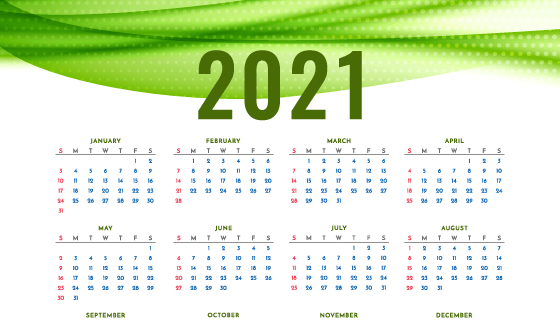 绿色波浪设计2021年日历矢量素材(EPS)