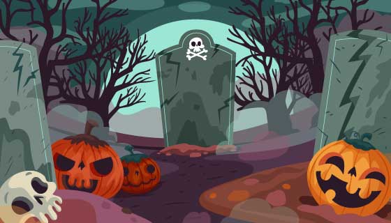 恐怖的墓地万圣节背景矢量素材(AI/EPS)