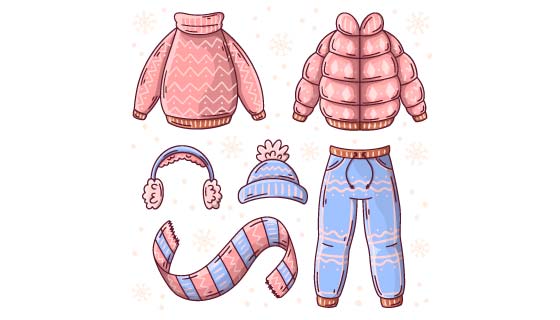 手绘风格的冬装矢量素材(AI/EPS/PNG)