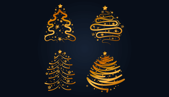 4棵抽象的金色圣诞树矢量素材(AI/EPS/PNG)