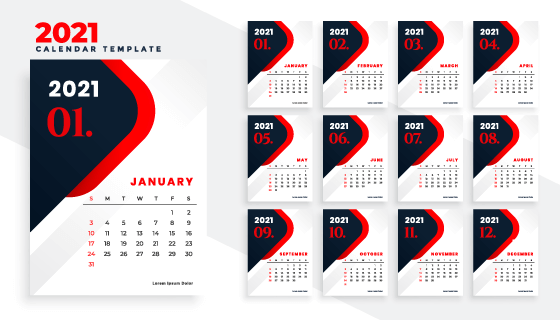 黑红色设计2021年日历矢量素材(EPS)