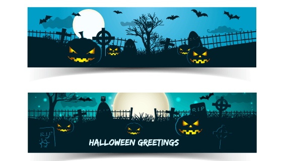 墓地南瓜设计万圣节banner矢量素材(EPS)