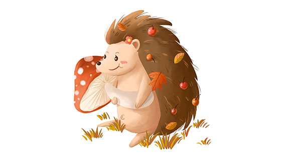 秋天里捡蘑菇的刺猬素材(PSD)