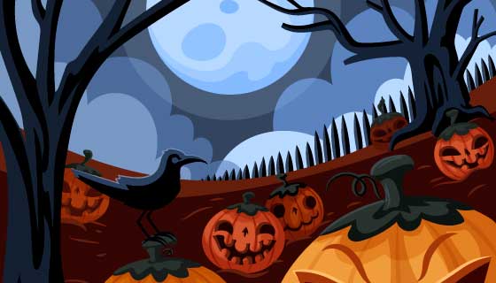 笑脸南瓜和乌鸦设计万圣节背景矢量素材(AI/EPS)
