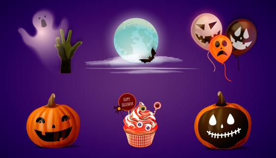 6个逼真的万圣节元素矢量素材(AI/EPS)