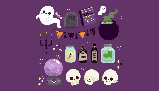 扁平风格万圣节元素矢量素材(AI/EPS/PNG)