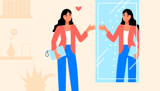 在镜子里欣赏自己的女子插画矢量素材(AI/EPS)