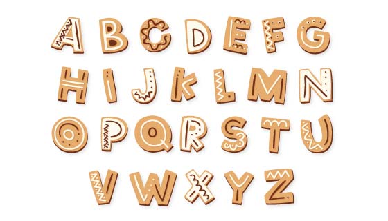 圣诞节姜饼风格英文字母矢量素材(AI/EPS/PNG)