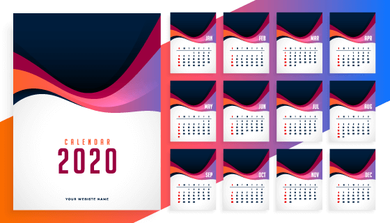 多彩波浪设计2021年日历矢量素材(EPS)