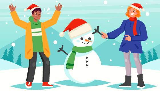 圣诞节堆雪人的男女矢量素材(AI/EPS)