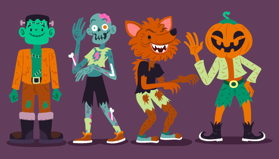 搞怪恐怖的万圣节人物矢量素材(AI/EPS/PNG)