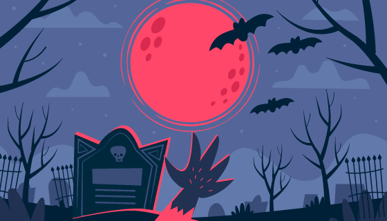 墓地里伸出一只手万圣节背景矢量素材(AI/EPS)