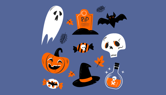 扁平风格万圣节元素矢量素材(AI/EPS/PNG)