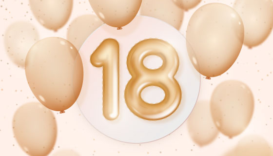 金色气球设计18岁生日快乐背景矢量素材(AI/EPS)