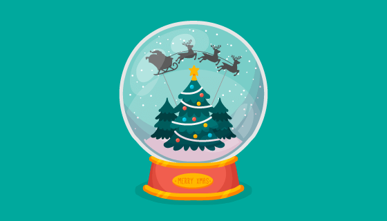 圣诞老人驾着麋鹿的水晶球矢量素材(AI/EPS/PNG)