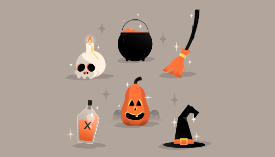 扁平风格万圣节元素矢量素材(AI/EPS)