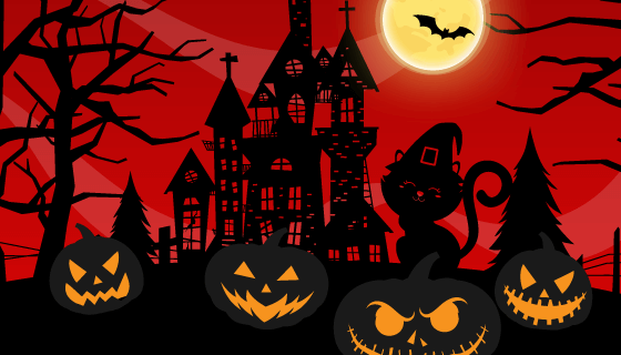 鬼屋南瓜设计万圣节背景矢量素材(EPS)