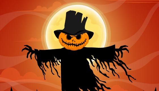恐怖的稻草人设计万圣节背景矢量素材(EPS)