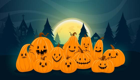 鬼脸南瓜设计万圣节快乐背景矢量素材(EPS)