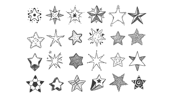 黑白涂鸦风格五角星/五角形矢量素材(EPS/PNG)