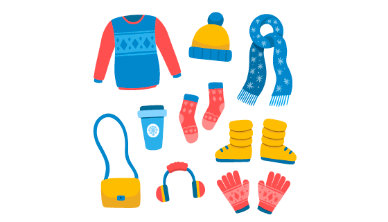 手绘简单的冬天衣物矢量素材(AI/EPS/PNG)