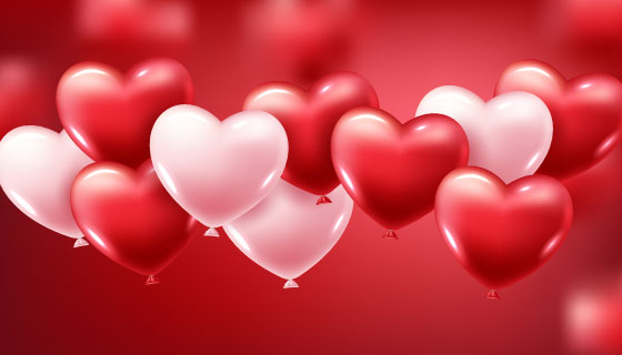 逼真的粉色红色爱心气球矢量素材(EPS)