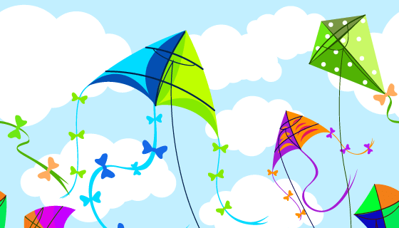 天空中飘着的多彩风筝矢量素材(EPS)