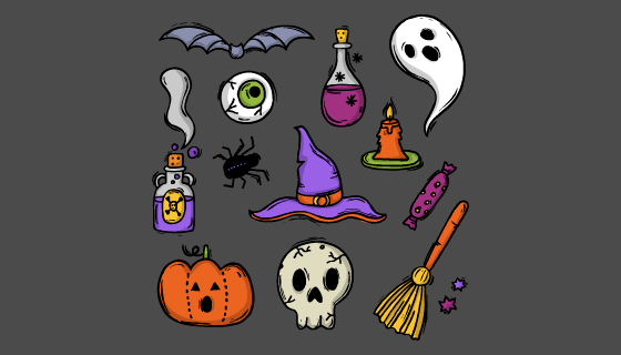 手绘风格万圣节元素矢量素材(AI/EPS/PNG)