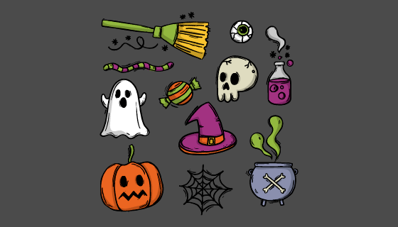 手绘风格万圣节元素矢量素材(AI/EPS/PNG)