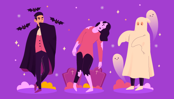 三位恐怖的万圣节人物矢量素材(AI/EPS)