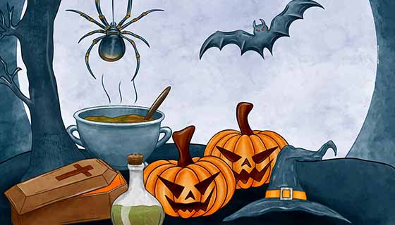 南瓜蝙蝠设计万圣节水彩背景矢量素材(AI/EPS)