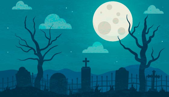 月亮下的墓地万圣节背景矢量素材(AI/EPS)