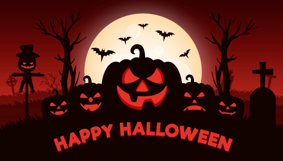 南瓜和墓地设计万圣节背景矢量素材(AI/EPS)